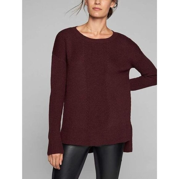 Athleta Merino Wool Long Sleeve Tunic Side Slit Sweater Top Burgundy Red - XS - Picture 1 of 7